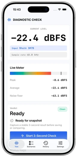 Mic Test Studio iPhone microphone check screen