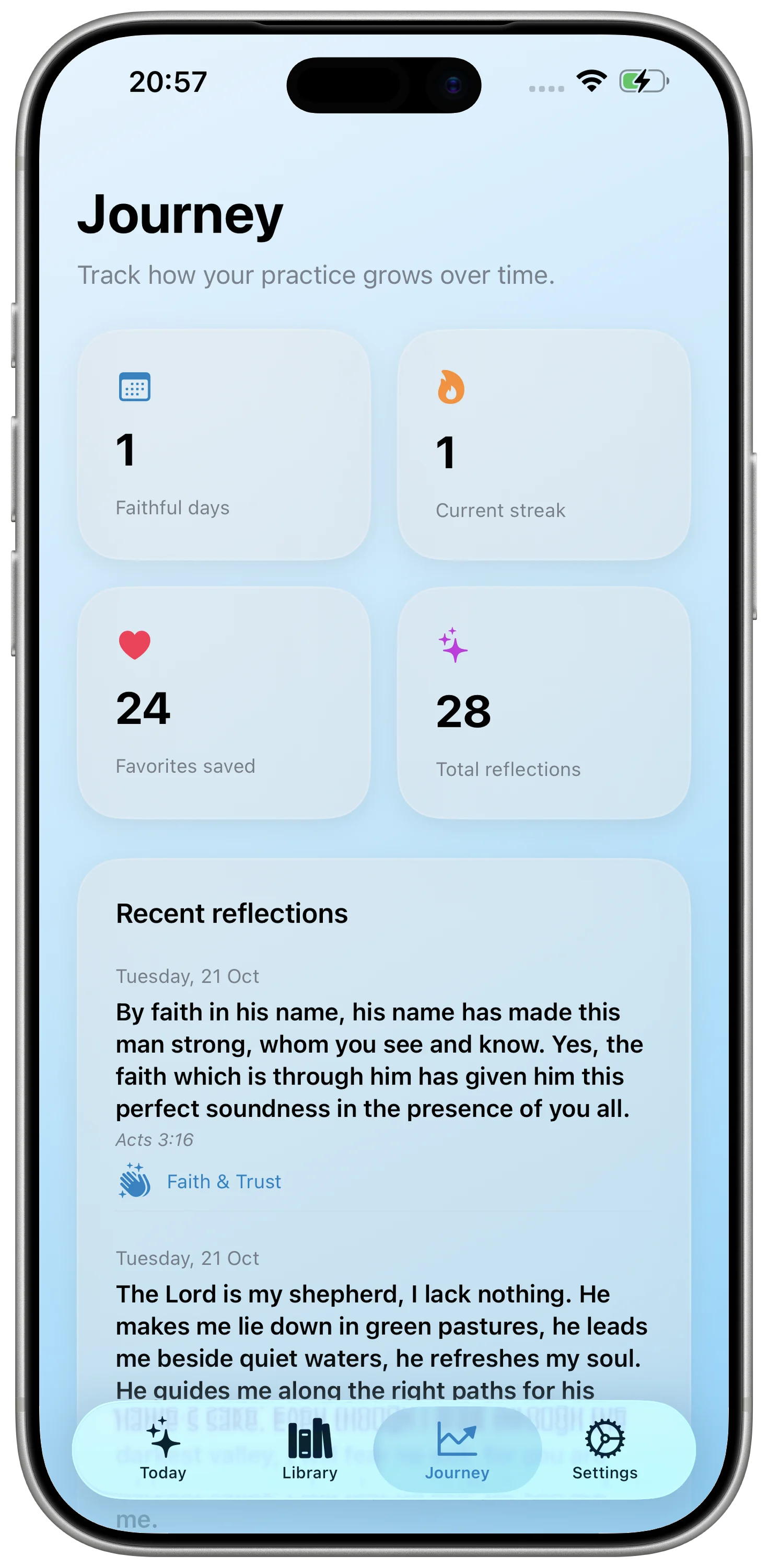 BibleVerse Journal journey tracking screen