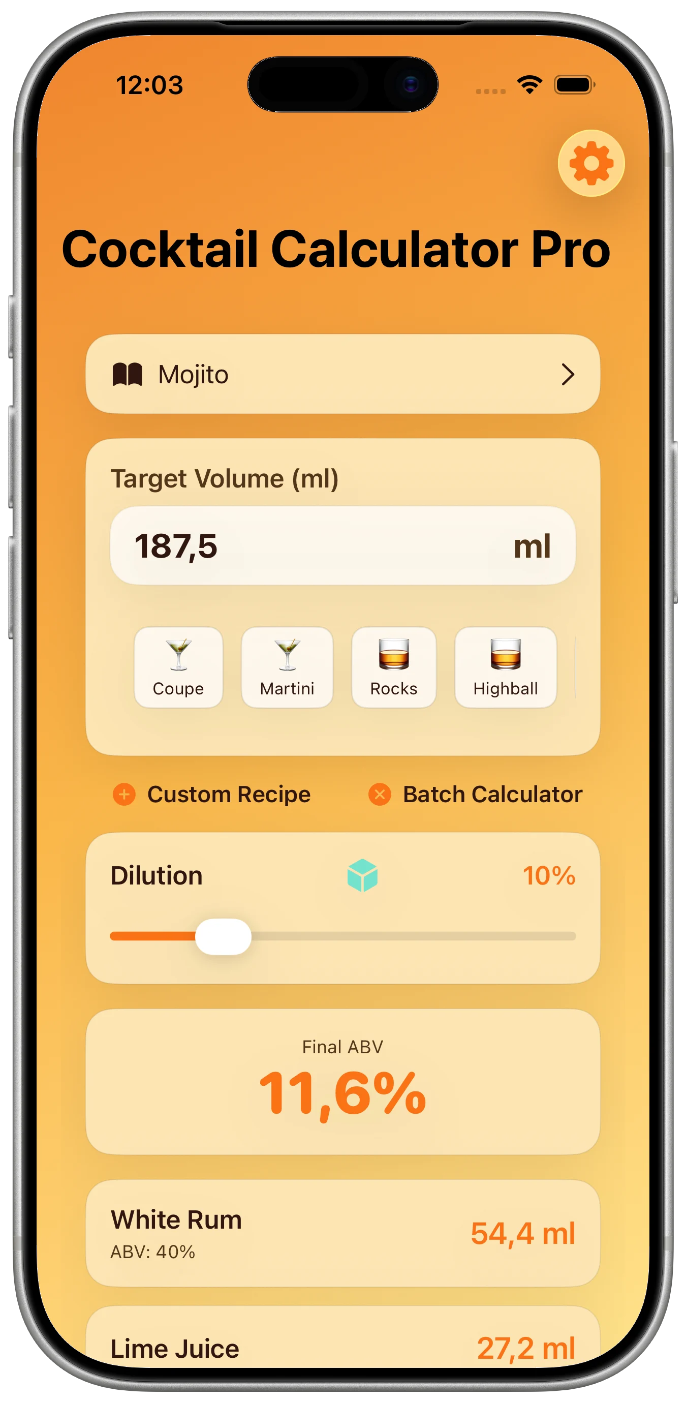 Cocktail Calculator Pro app screenshot 1