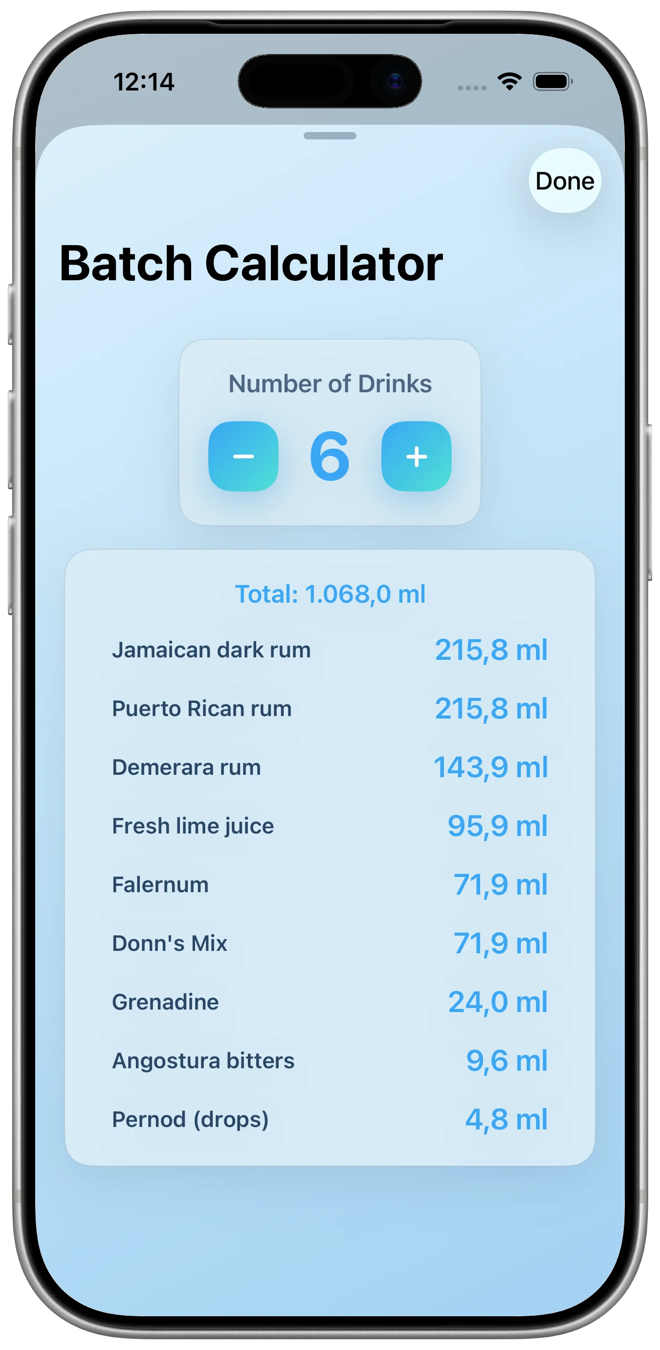 Cocktail Calculator Pro app screenshot 2