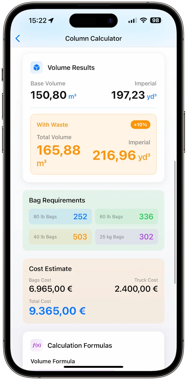Concrete Calculator Pro app screenshot 3