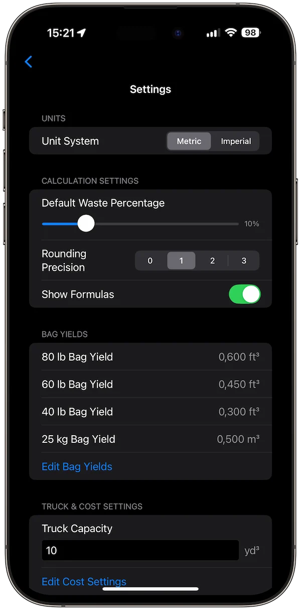 Concrete Calculator Pro app screenshot 4
