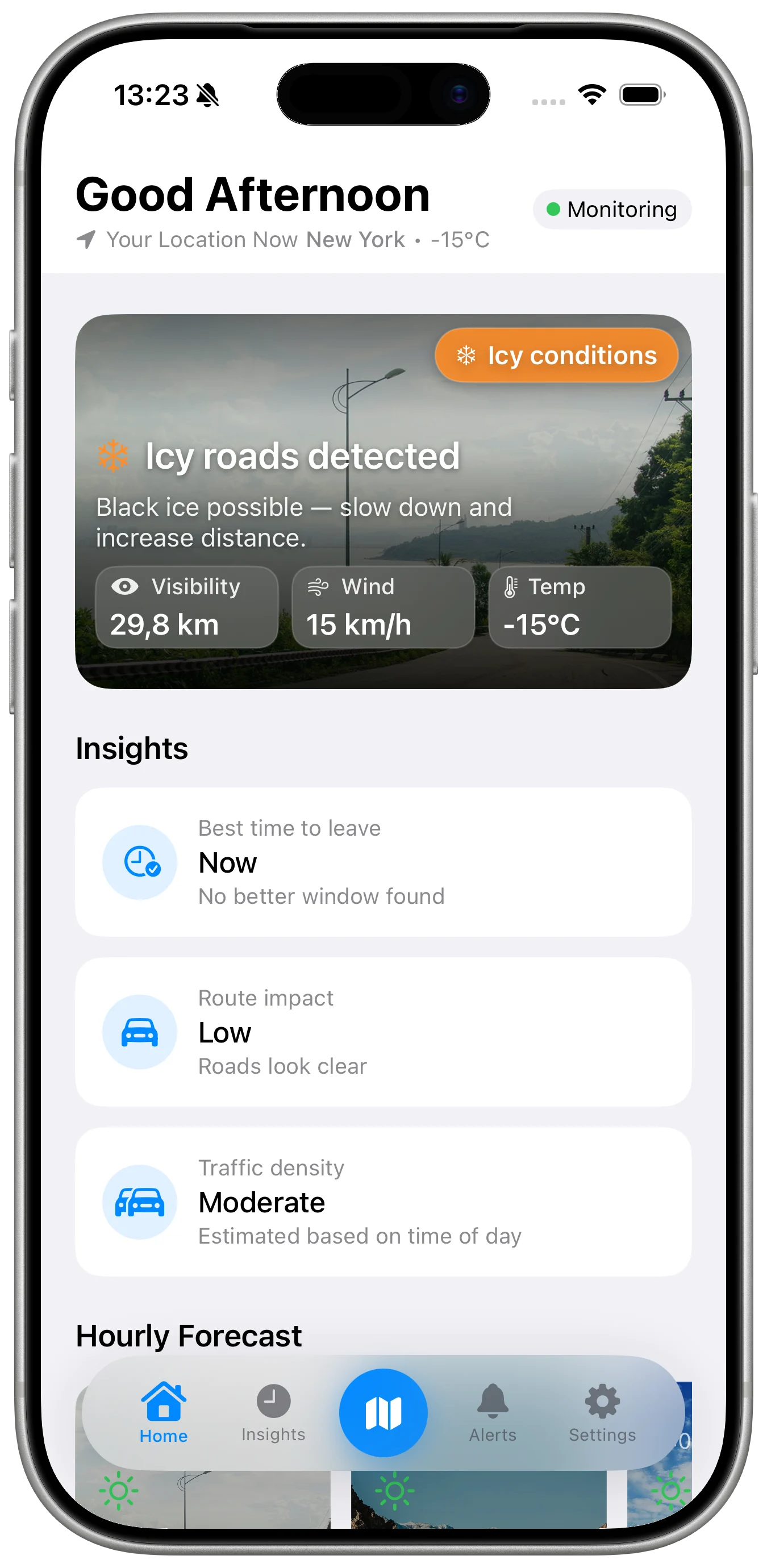 DriveSafe Fog and Snow safety dashboard with road condition context
