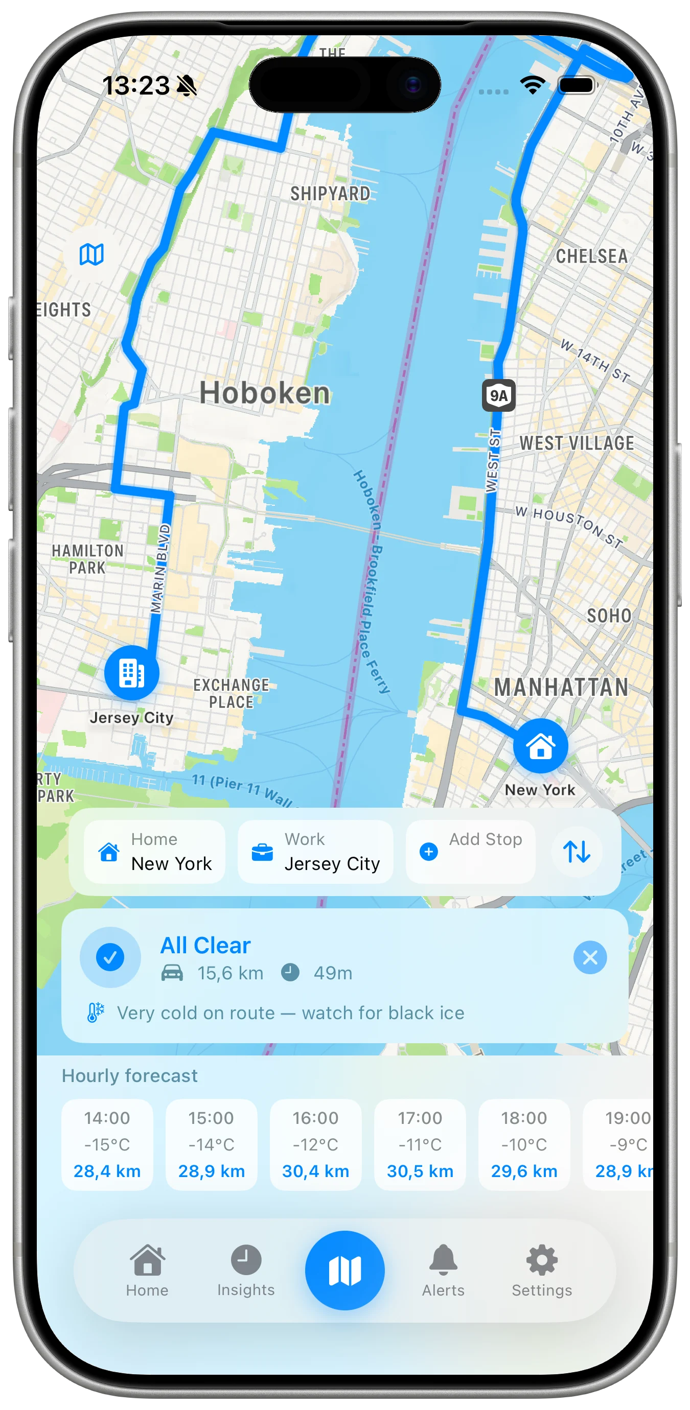 DriveSafe Fog and Snow location setup screen