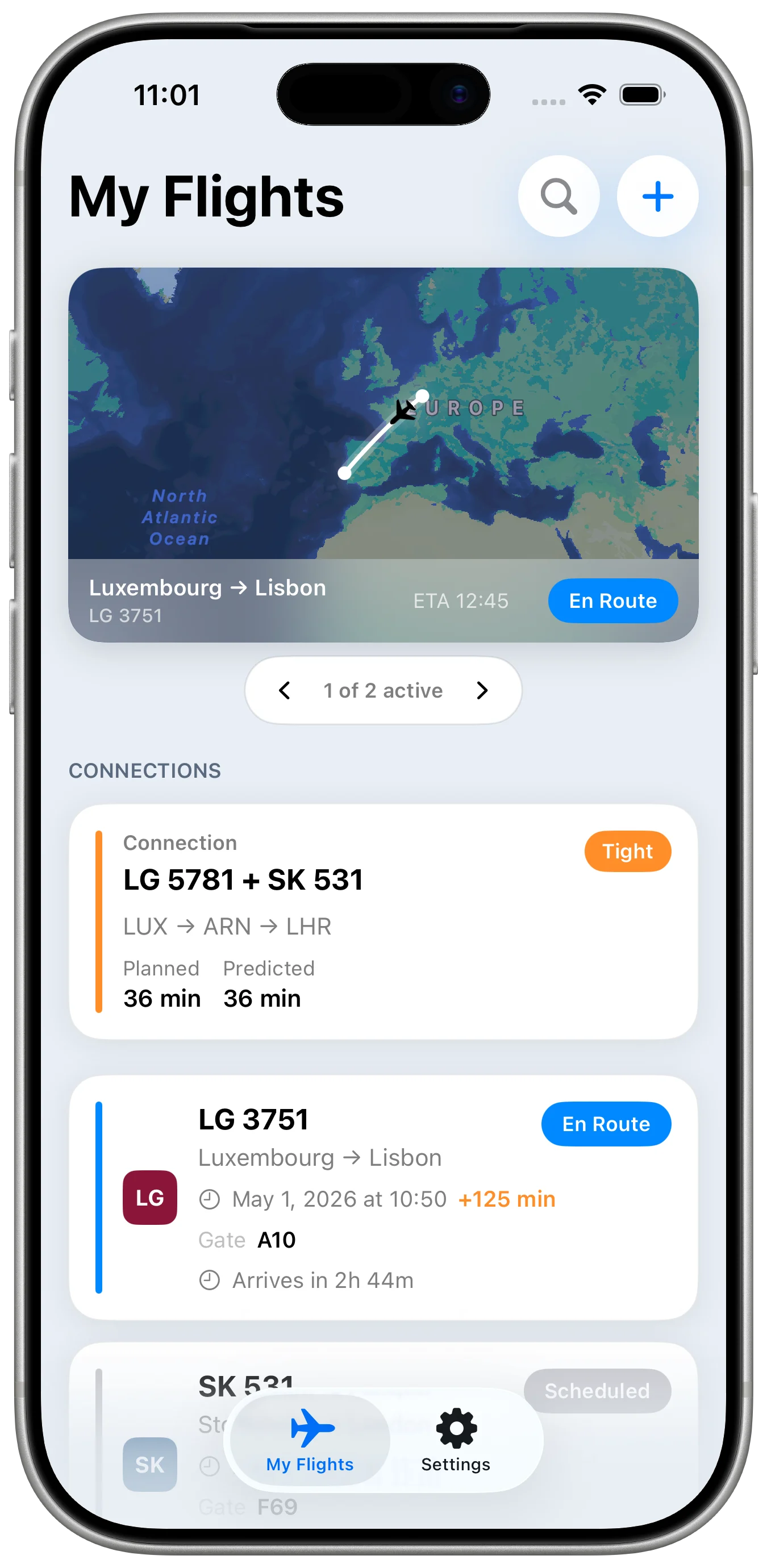 FlightPing flight tracking screen