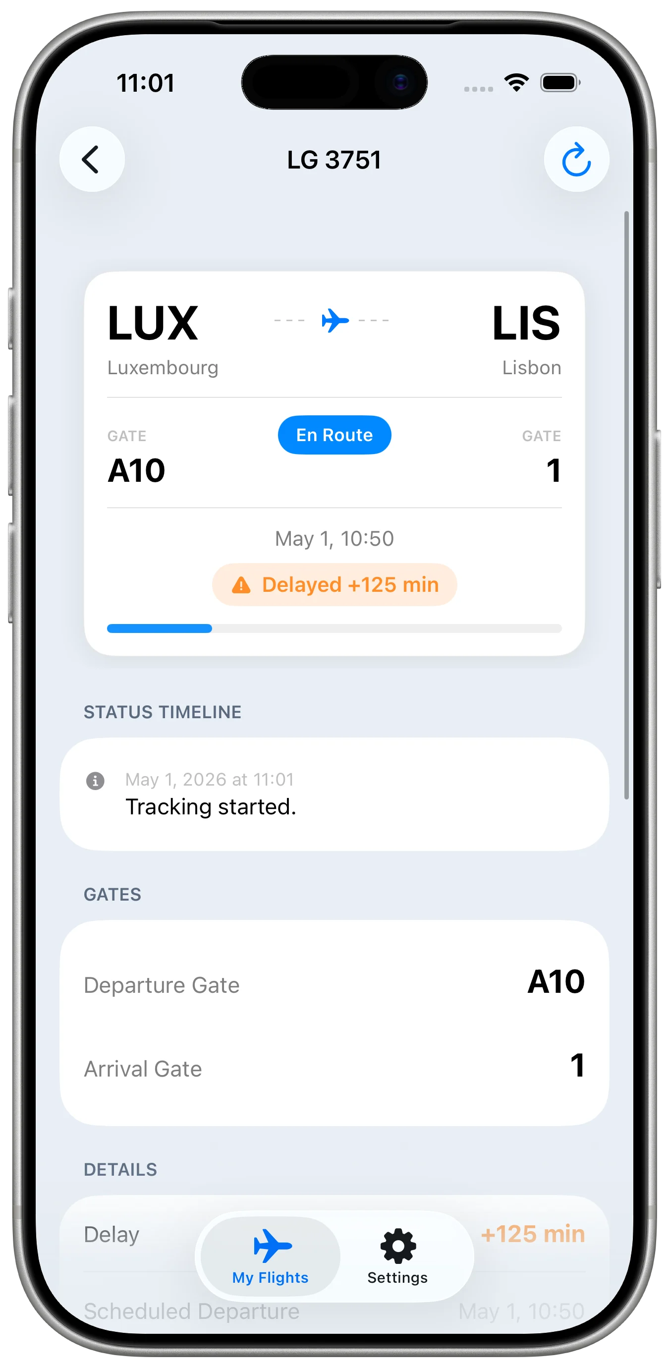 FlightPing notification settings screen