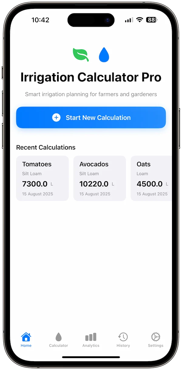 Irrigation Calculator Pro app screenshot 1