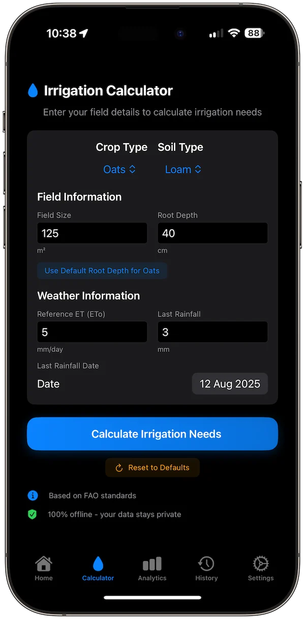 Irrigation Calculator Pro app screenshot 2