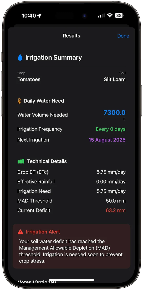 Irrigation Calculator Pro app screenshot 3