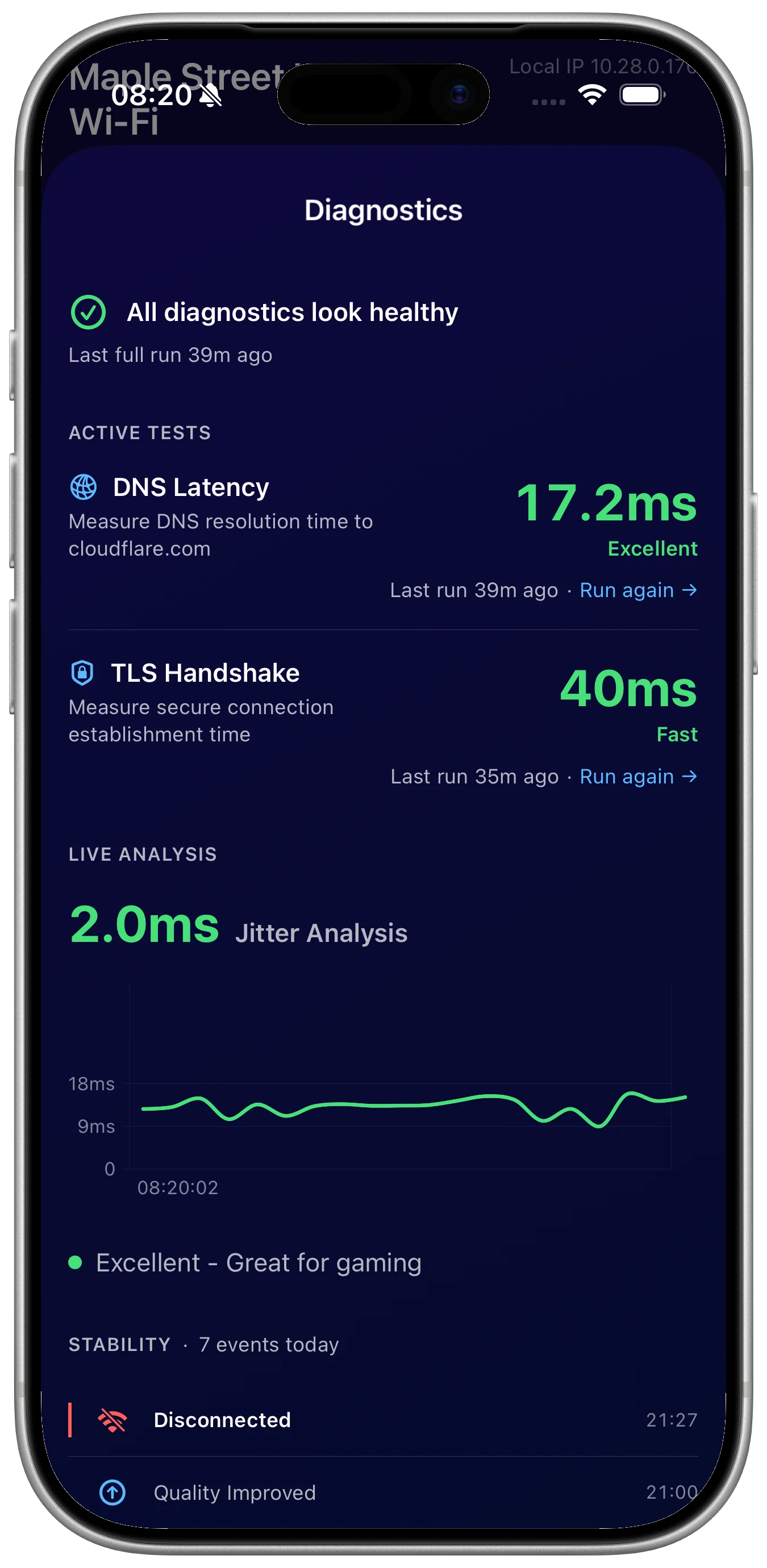 Network Monitor Plus insights screen with connection guidance