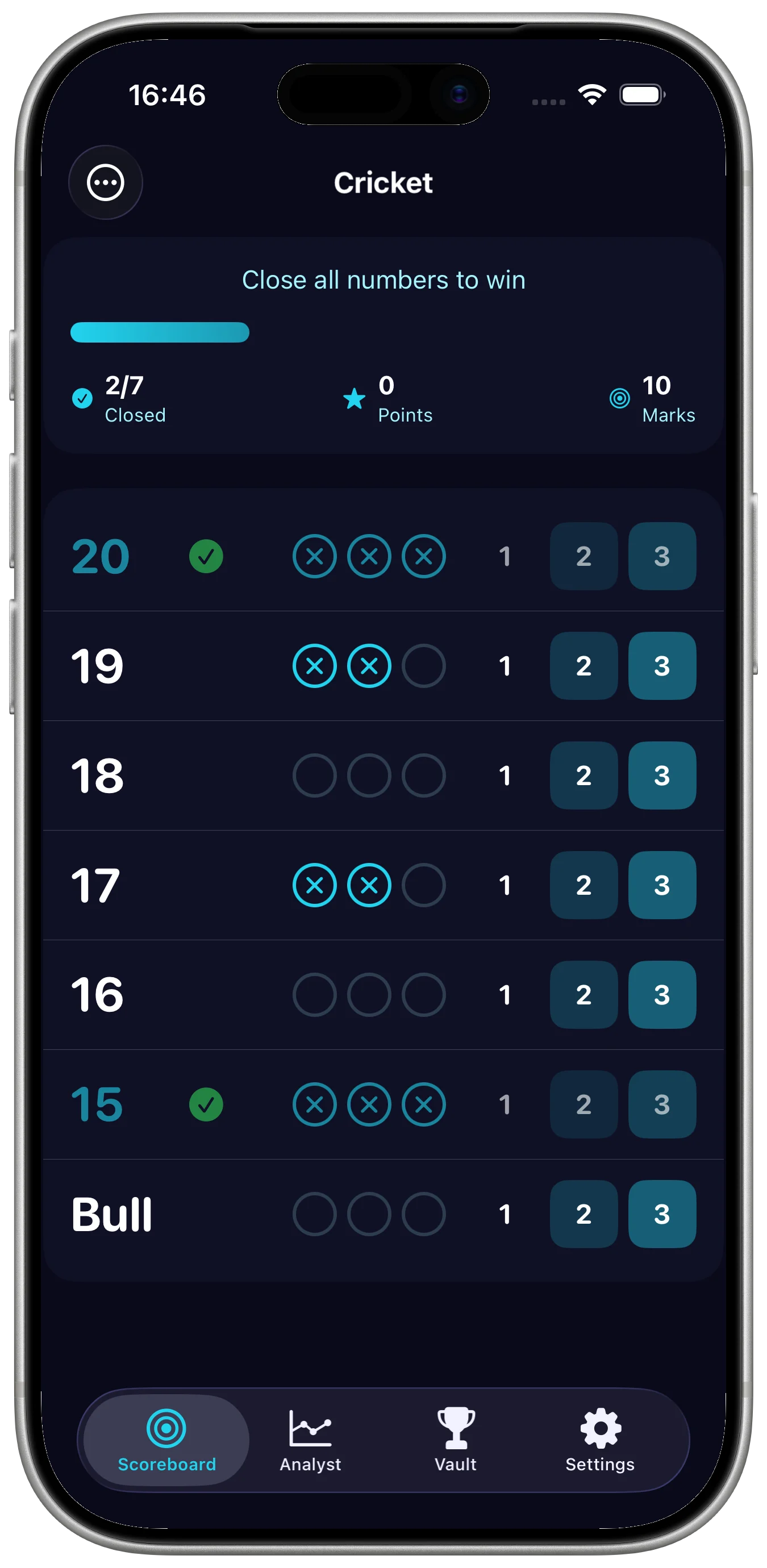 Precision Darts Scoreboard match statistics screen