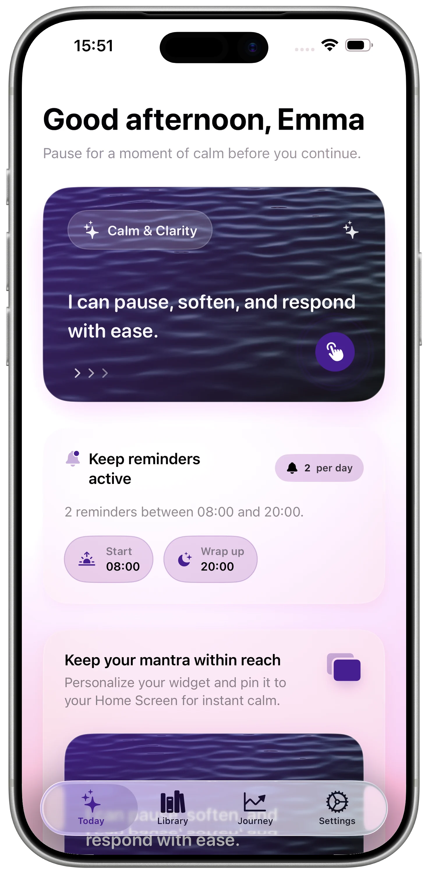 PureMind Affirmations journey screen