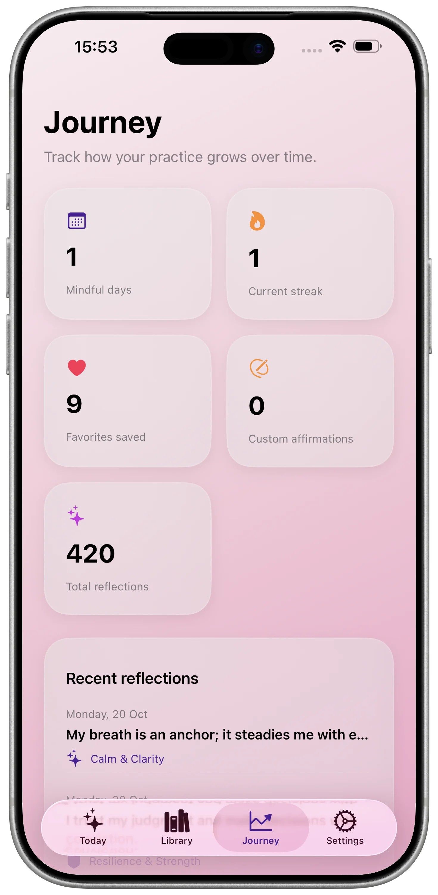 PureMind Affirmations category selection screen