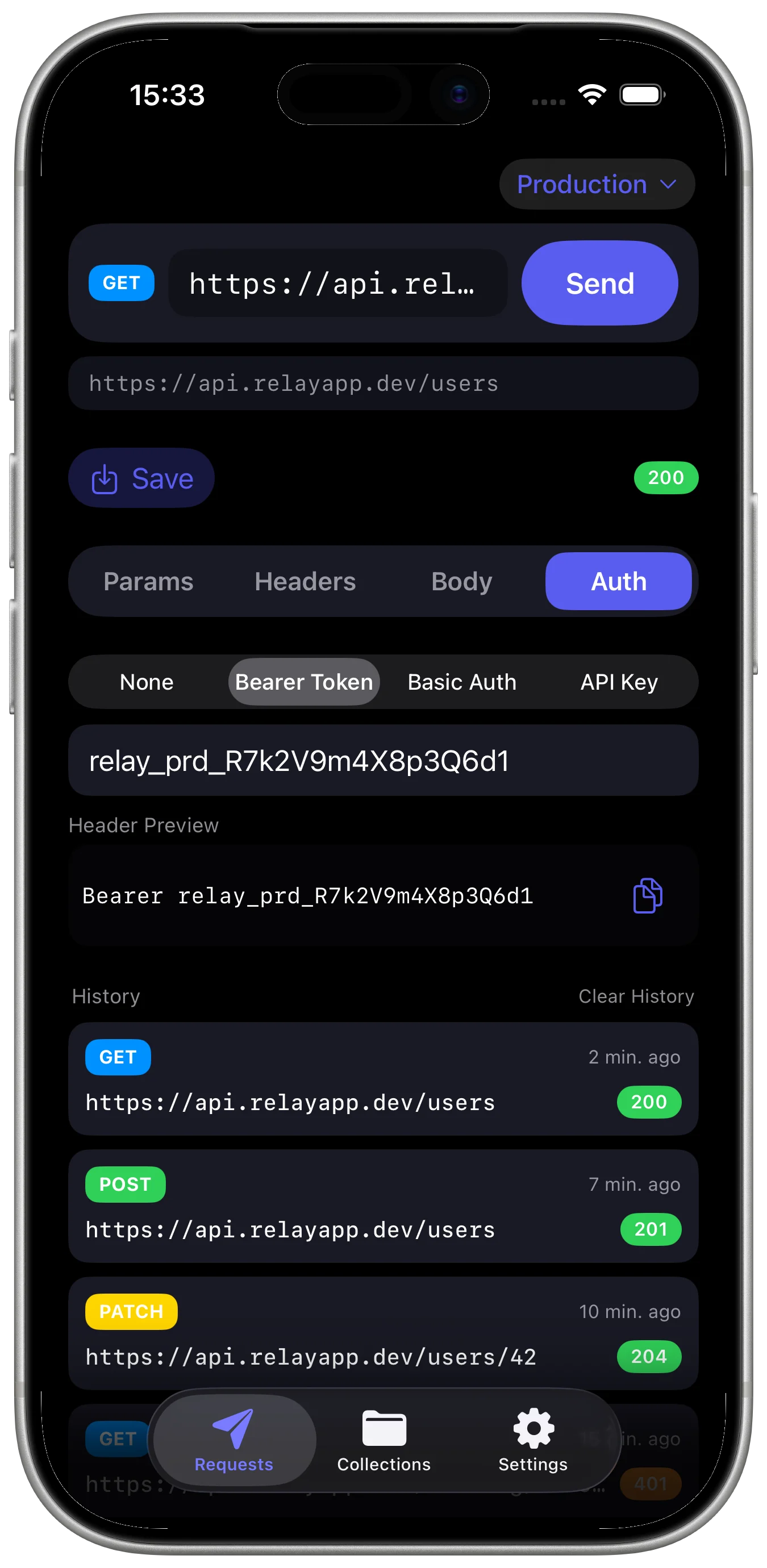 Relay HTTP and REST Client request list screen