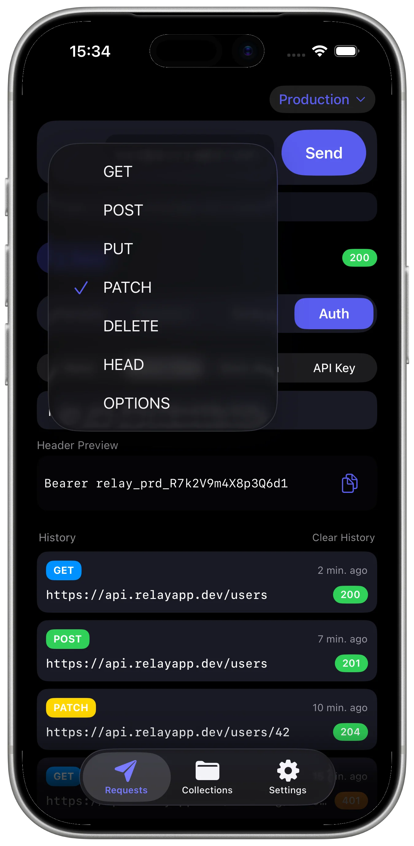 Relay HTTP and REST Client headers screen