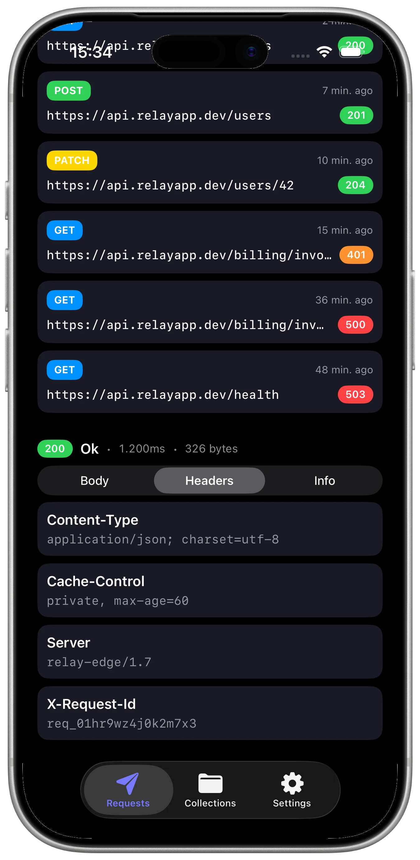 Relay HTTP and REST Client request history screen