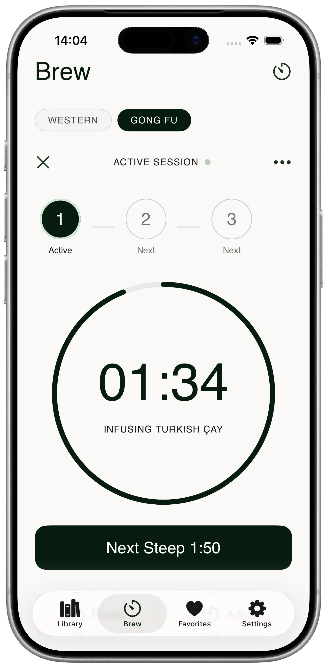 Tea Brewing Master brewing timer screen