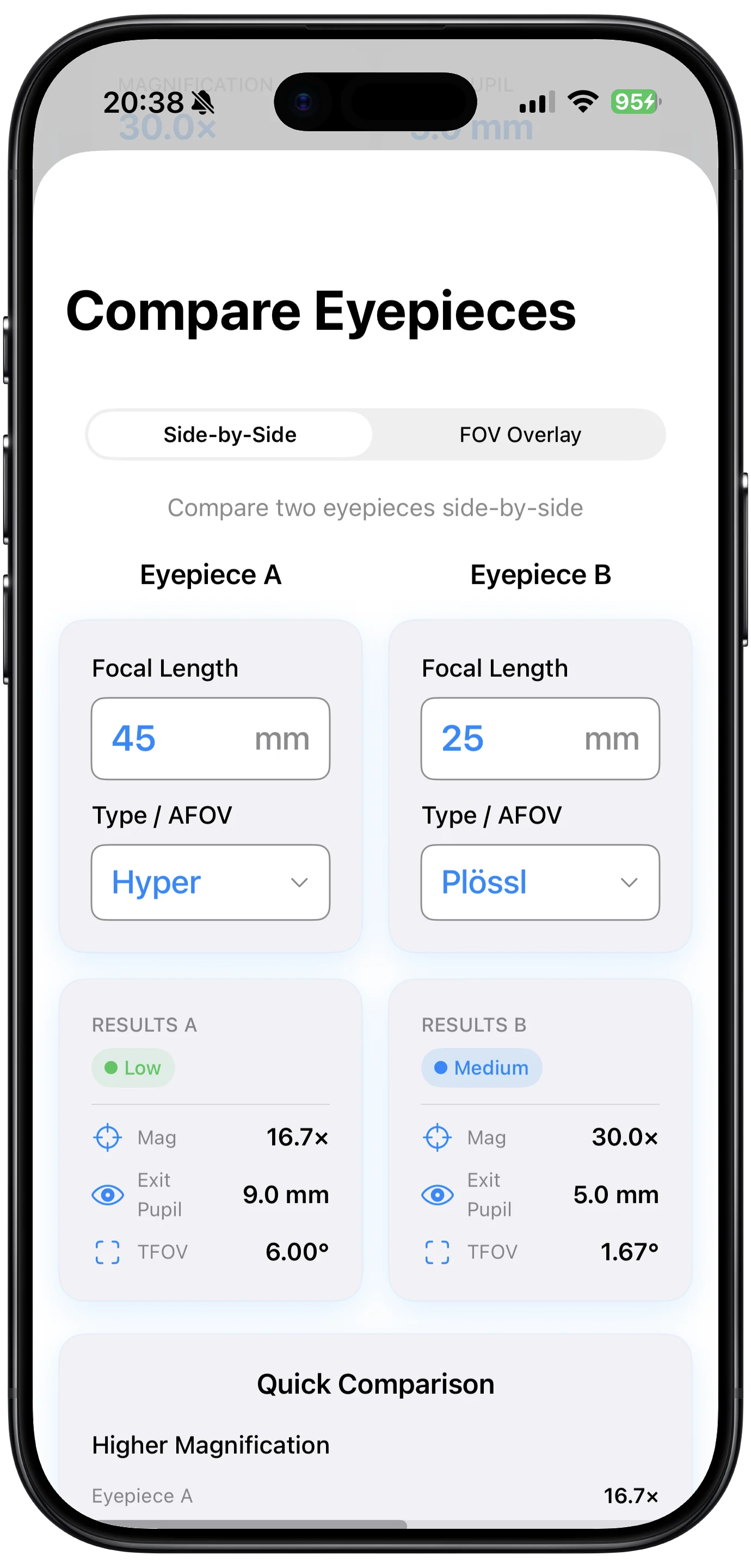 Telescope Eyepiece Calculator app screenshot 5