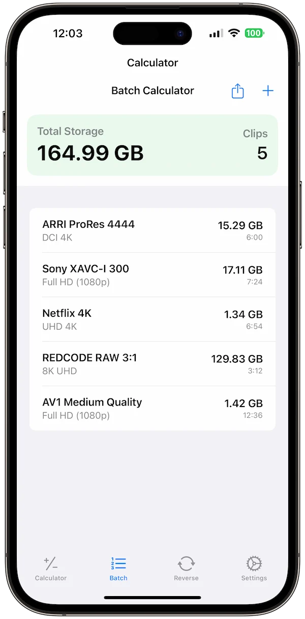 Video Size Calculator Pro app screenshot 3