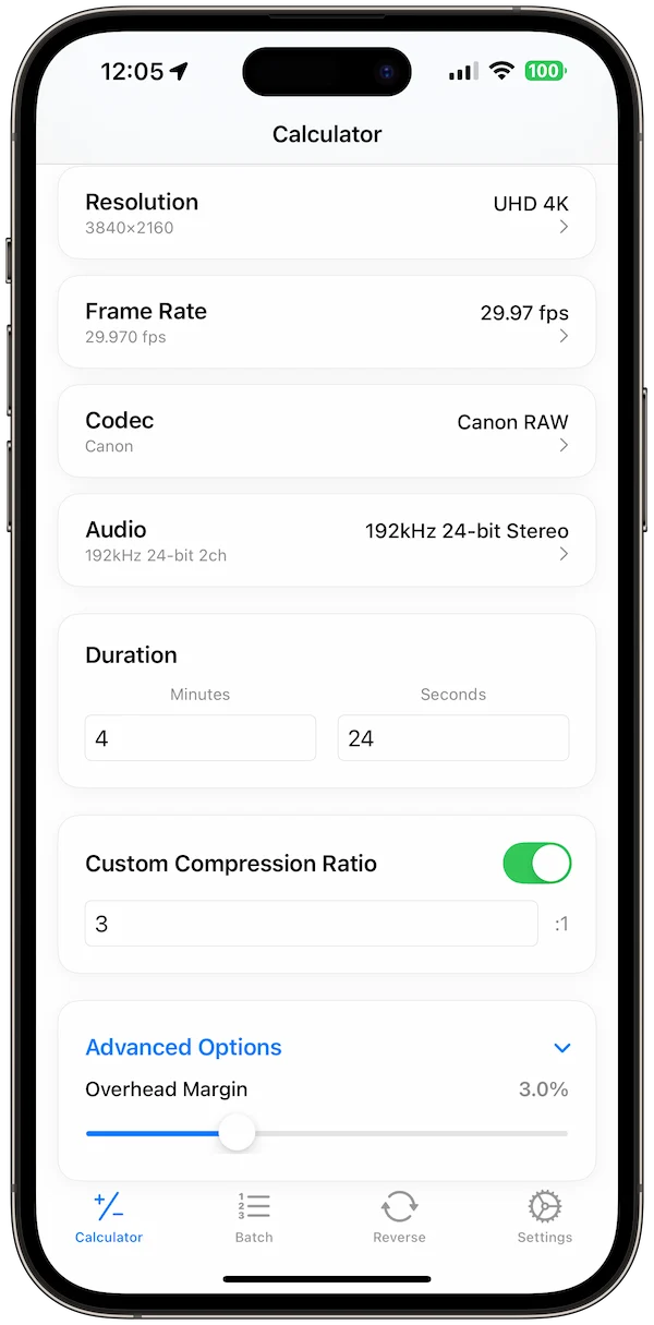 Video Size Calculator Pro app screenshot 6